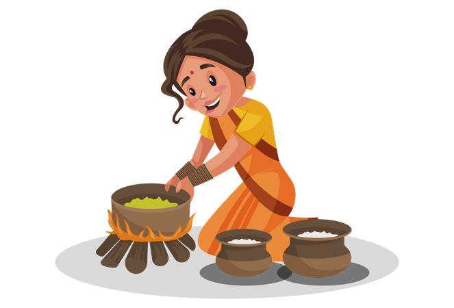 Deusas Sita cozinhando comida  Ilustração