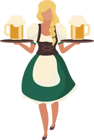 Deutsches Mädchen hält große Biergläser  Illustration