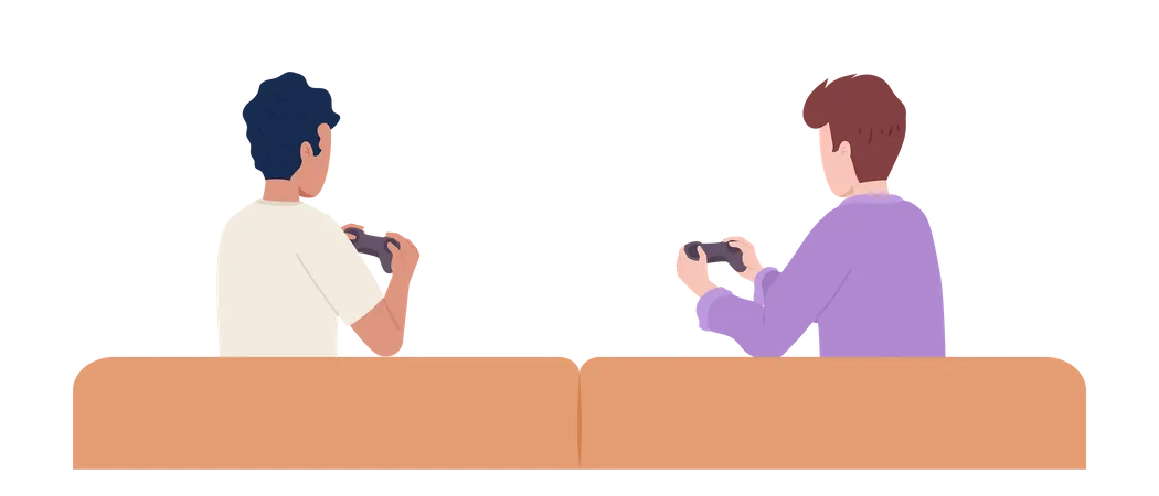 Deux amis masculins avec des manettes de jeu sur un canapé  Illustration