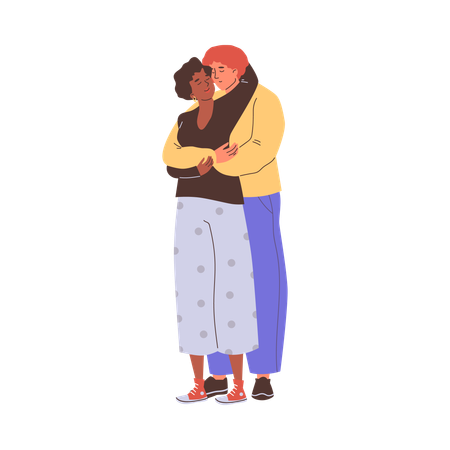 Deux amoureux s'embrassant et s'enlaçant  Illustration