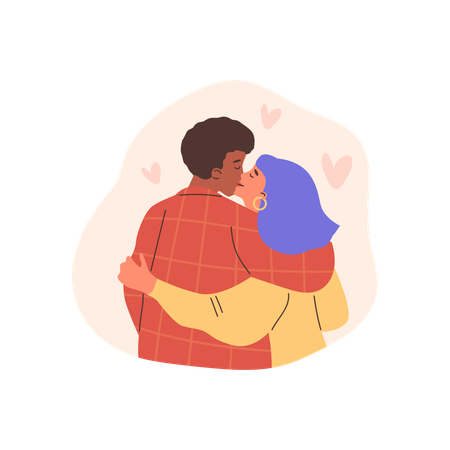 Deux amoureux s'embrassant et s'enlaçant  Illustration