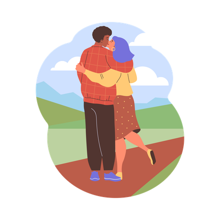 Deux amoureux s'embrassant et s'enlaçant tout en passant du temps ensemble  Illustration