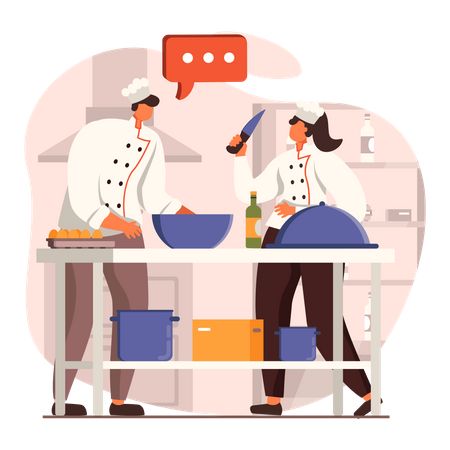 Deux chefs préparant de la nourriture  Illustration