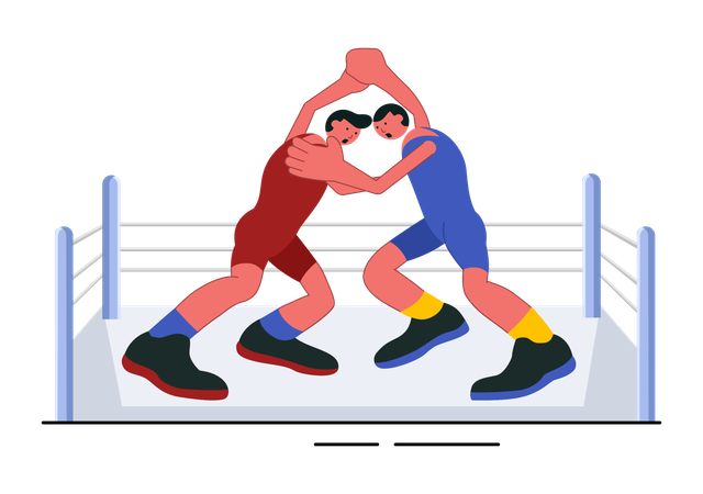 Deux combattants faisant de la boxe et de la lutte  Illustration