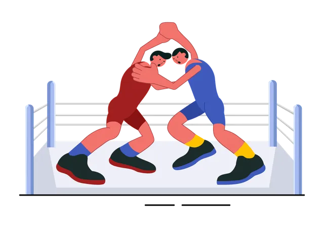 Deux combattants faisant de la boxe et de la lutte  Illustration