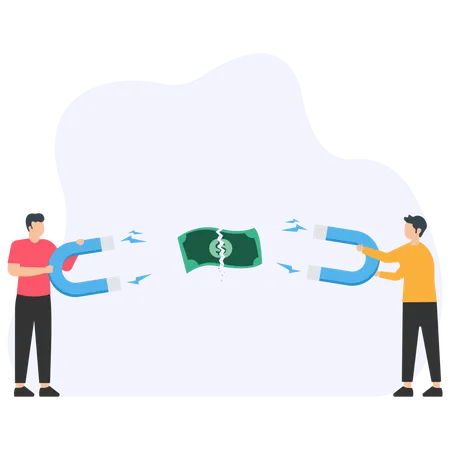 Deux concurrents attirent l'argent à l'aide d'un aimant  Illustration