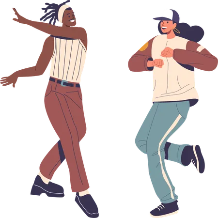 Deux danseuses joyeuses exécutant des styles de danse à claquettes et de hip-hop  Illustration