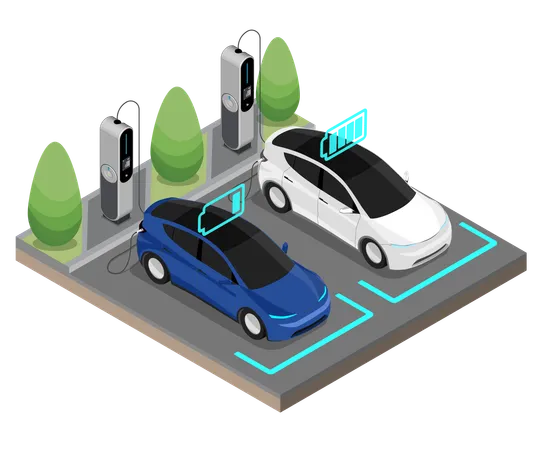 Arrêt de voiture électrique EV à la station de recharge  Illustration