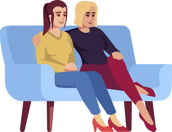 Deux femmes assises sur un canapé  Illustration