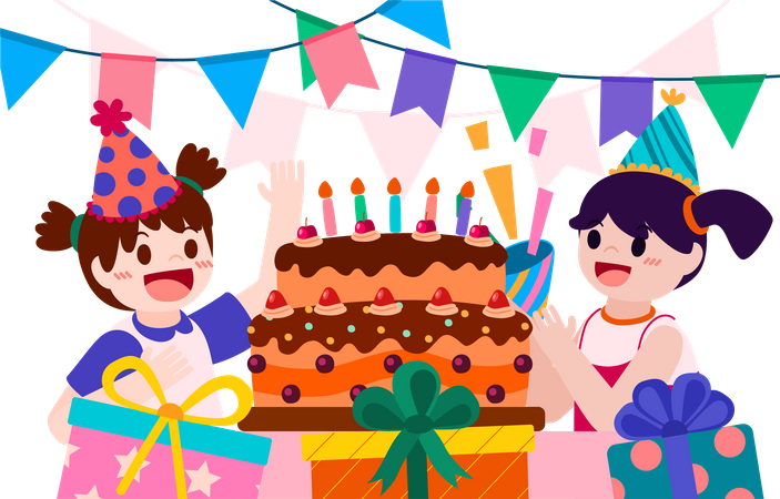 Deux filles célébrant leur anniversaire ensemble  Illustration