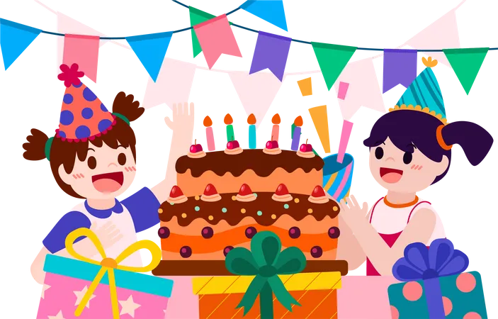 Deux filles célébrant leur anniversaire ensemble  Illustration