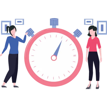 Deux filles debout avec chronomètre  Illustration