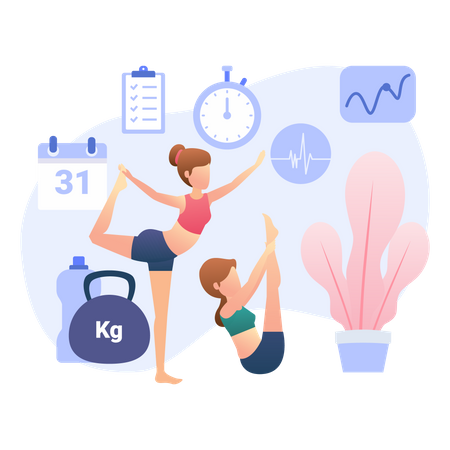 Deux filles faisant des exercices de yoga  Illustration