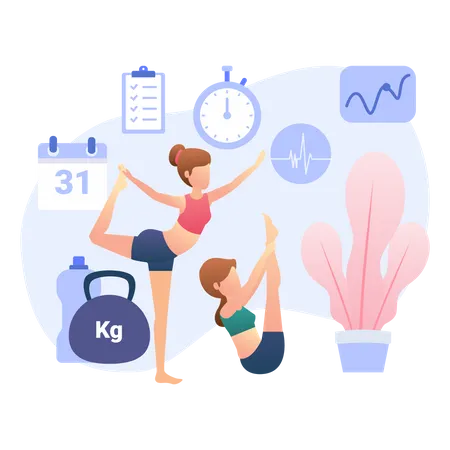 Deux filles faisant des exercices de yoga  Illustration