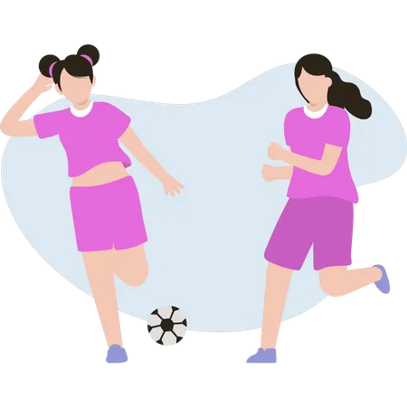 Deux filles jouent au football  Illustration