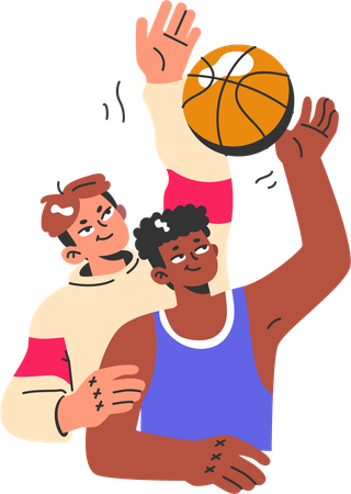 Deux garçons jouant au basket  Illustration