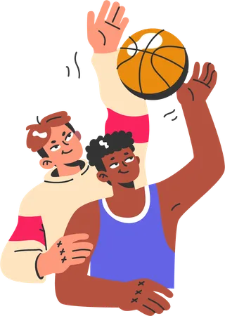 Deux garçons jouant au basket  Illustration