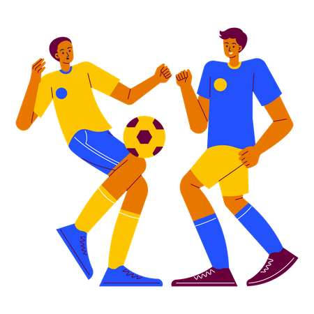 Deux garçons jouant au football en compétition de football  Illustration