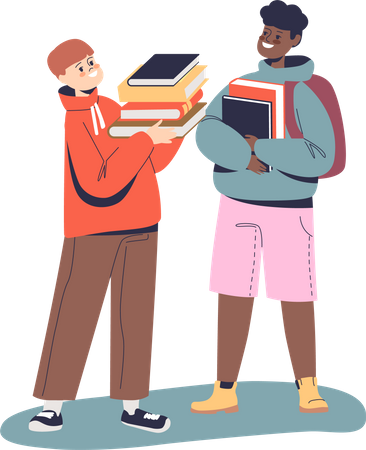 Deux garçons tenant des livres et des manuels  Illustration