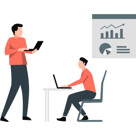 Deux garçons travaillant sur leurs ordinateurs portables  Illustration