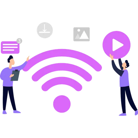 Deux garçons utilisant le Wi-Fi  Illustration