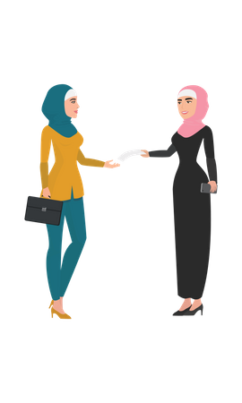 Deux filles hijab faisant des discussions d'affaires  Illustration