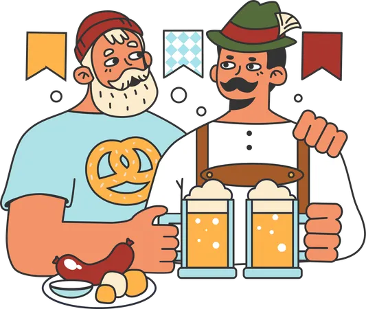 Deux hommes appréciant la bière  Illustration