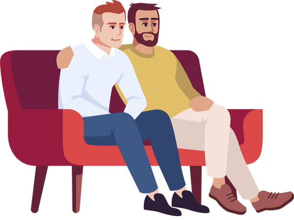Deux hommes assis sur un canapé  Illustration
