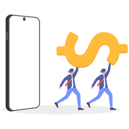 Deux hommes d'affaires tenant un dollar tout en courant depuis leur téléphone portable  Illustration
