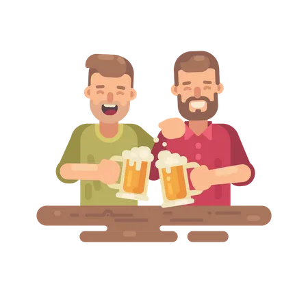 Deux hommes heureux, buvant de la bière  Illustration