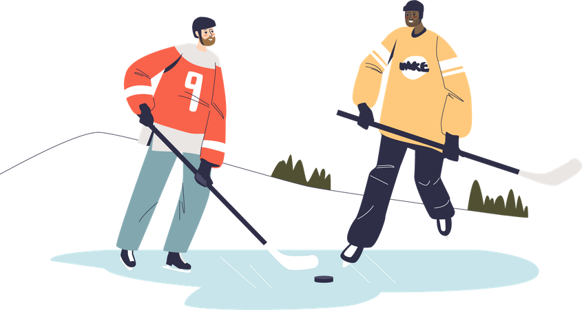 Deux hommes jouent au hockey  Illustration