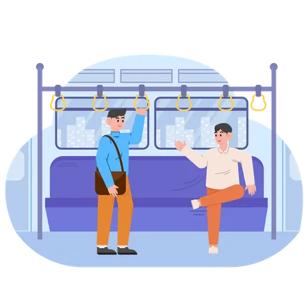 Deux hommes parlent dans le train  Illustration