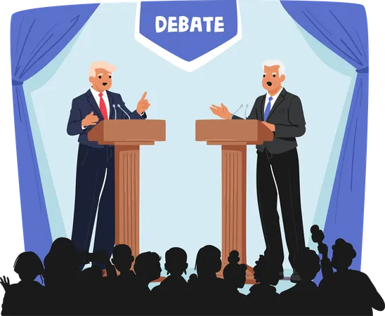 Deux hommes politiques âgés participent à un débat animé sur scène  Illustration