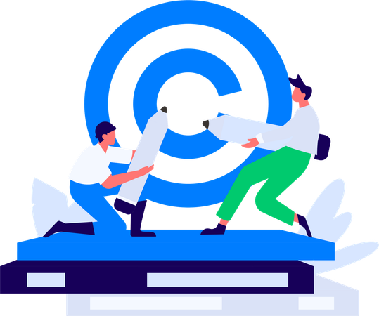 Deux gars travaillant sur un livre sur le droit d'auteur  Illustration