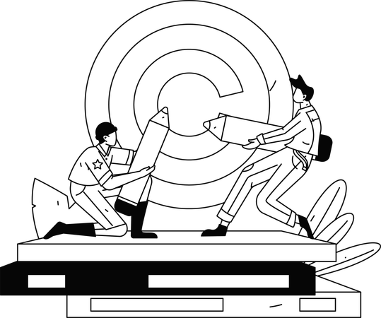 Deux gars travaillant sur un livre sur le droit d'auteur  Illustration