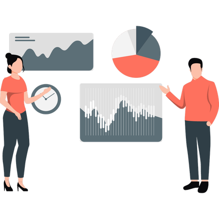 Deux investisseurs parlant de graphiques commerciaux  Illustration