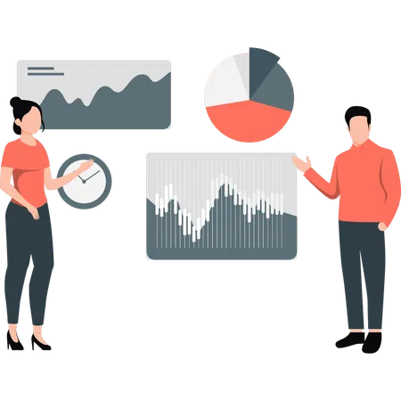 Deux investisseurs parlant de graphiques commerciaux  Illustration