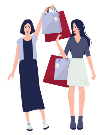 Deux jeunes femmes faisant du shopping ensemble  Illustration