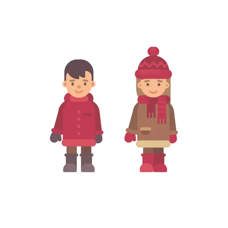 Deux petits enfants mignons en vêtements d'hiver  Illustration