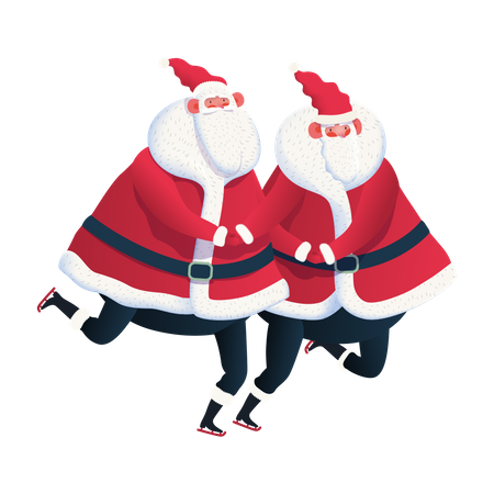 Deux Pères Noël patinant ensemble  Illustration