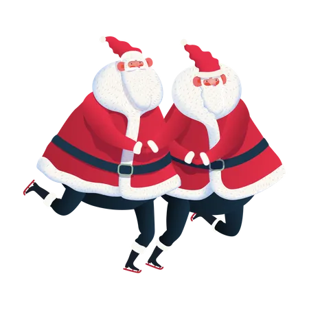 Deux Pères Noël patinant ensemble  Illustration