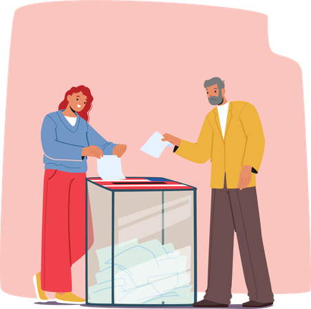 Deux personnages votent au bureau de vote  Illustration