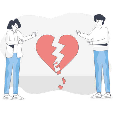 Deux personnes pointent du doigt un cœur brisé symbolisant la douleur émotionnelle ou le chagrin dans un moment poignant de connexion  Illustration