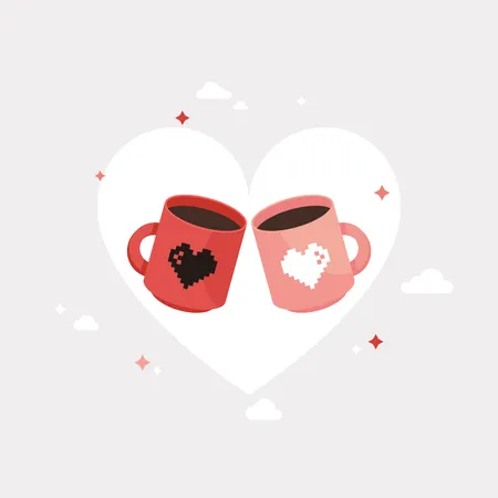 Deux tasses de café avec amour  Illustration