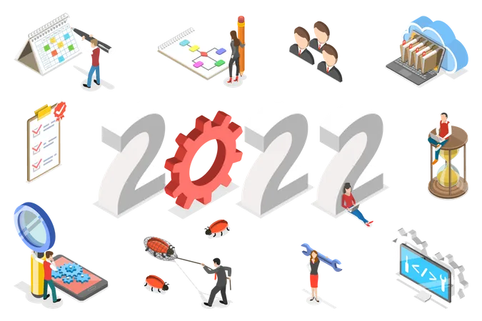3 D Isometric Flat Vector Conceptual Illustration Of New Year And Software Development Agile Project Management Illustration