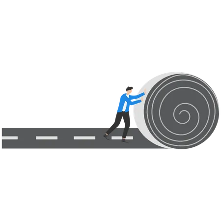 Develop Career Path Or Create Success Way Begin New Road To Achieve Target Or Entrepreneur Plan Ahead Way Their Own Way Concept Confident Businessman Rolling The Road Carpet To Walk To Success イラスト