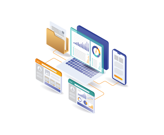 Developer business data analysis center  Illustration