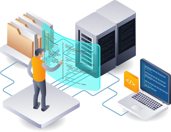 Developer cloud data server hosting technology  Illustration