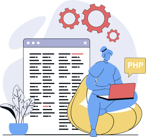 Developer coding in PHP language  Illustration