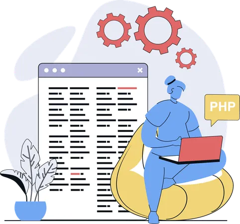 Developer coding in PHP language  Illustration